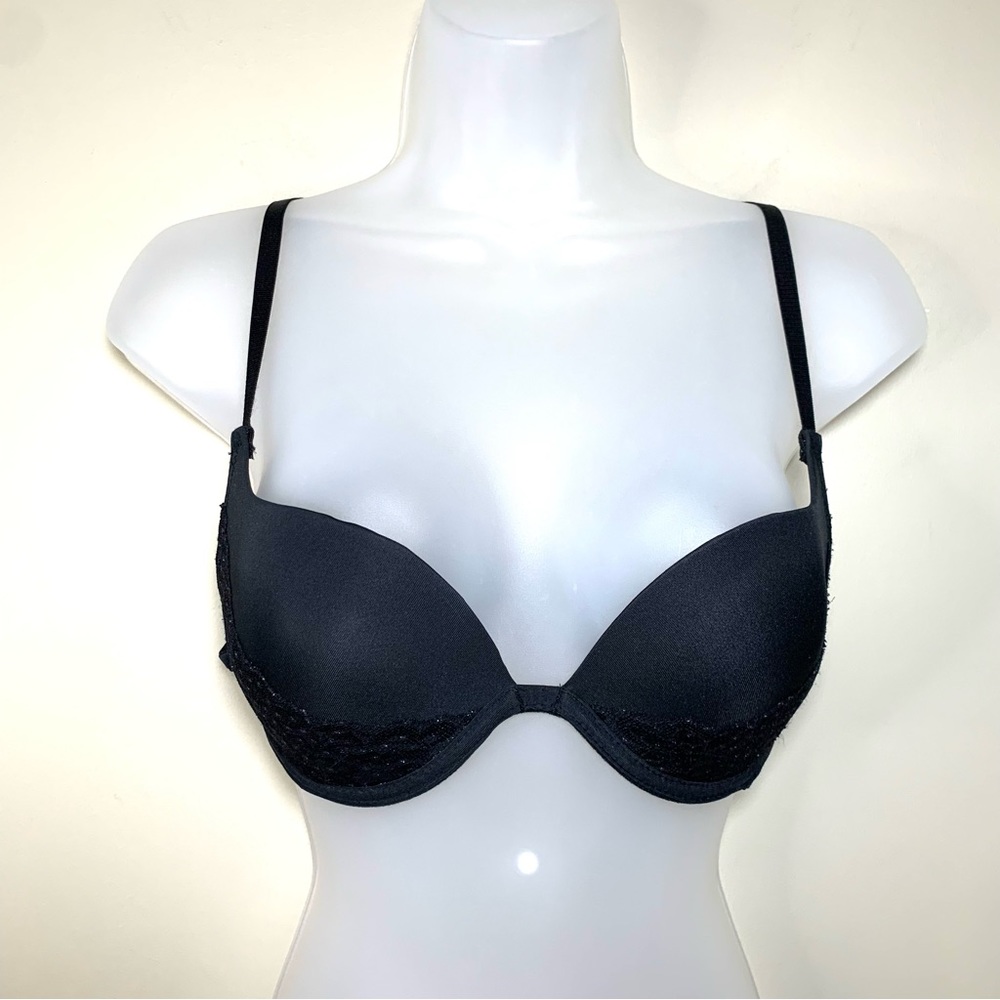 Dollhouse Black Push-Up Bra Balconette Lace Glitter 34C